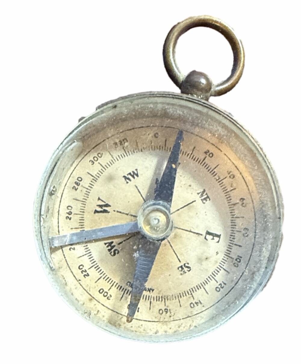 West Germany Brass Pocket Compass with Hinged Lid and Keyring
